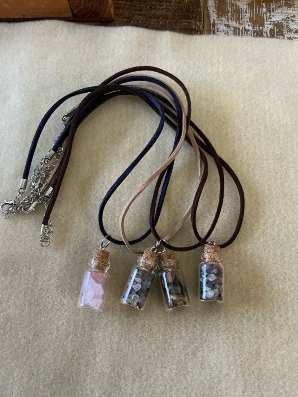 Set of 4 Handmade crystal chip Pendant Necklaces, NWOT